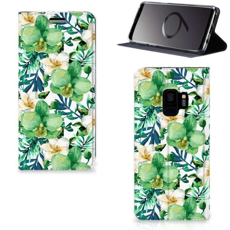 Samsung Galaxy S9 Uniek Standcase Hoesje Orchidee Groen