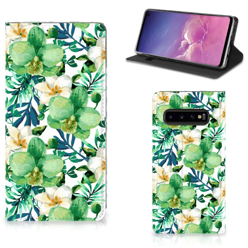 Samsung Galaxy S10 Uniek Standcase Hoesje Orchidee Groen
