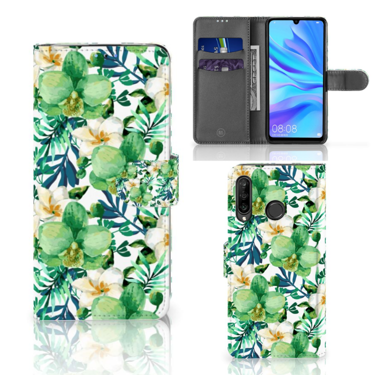 Huawei P30 Lite (2020) Hoesje Orchidee Groen