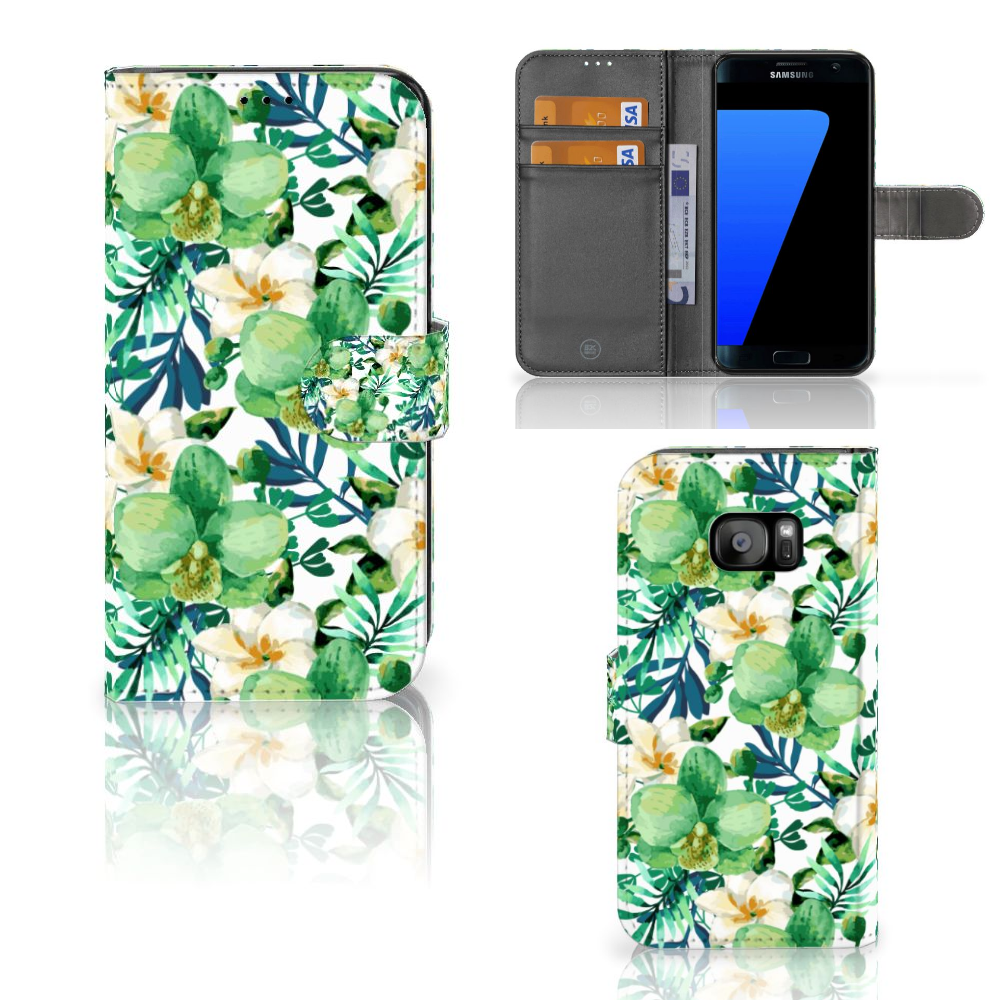Samsung Galaxy S7 Edge Uniek Boekhoesje Orchidee Groen