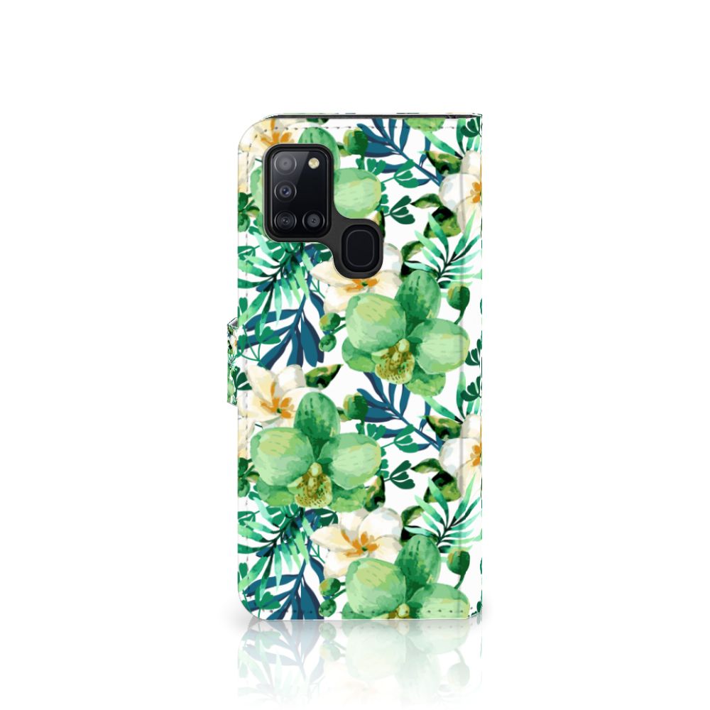 Samsung Galaxy A21s Hoesje Orchidee Groen