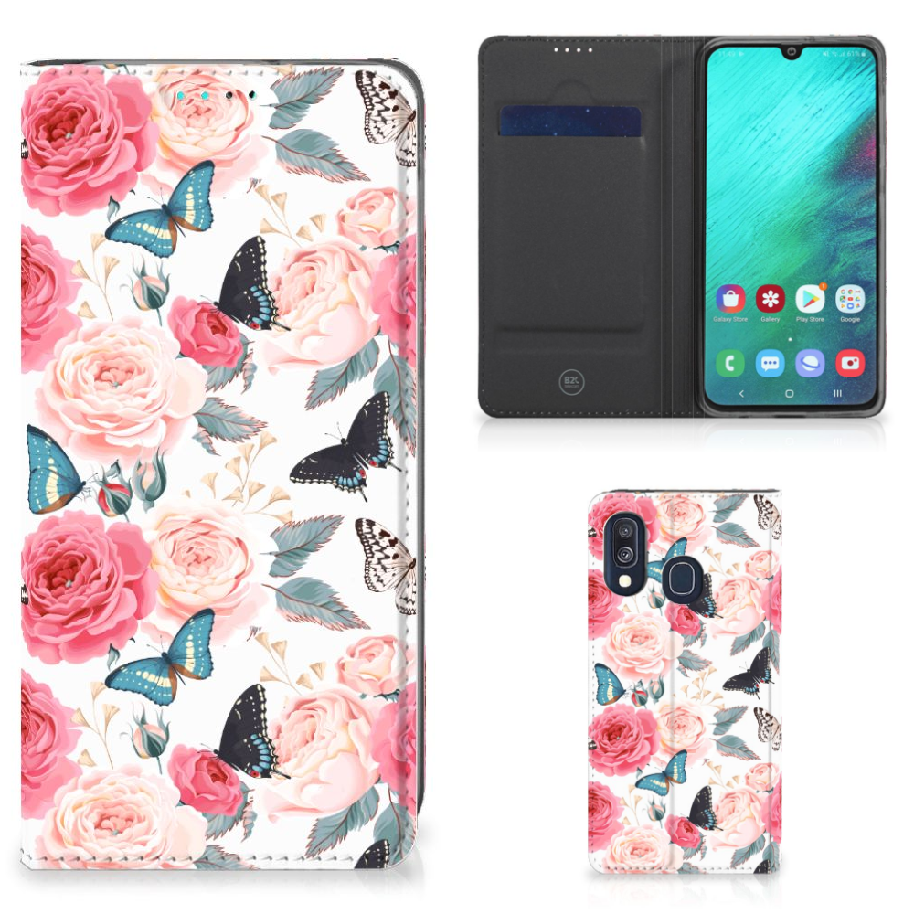 Samsung Galaxy A40 Uniek Standcase Hoesje Butterfly Roses
