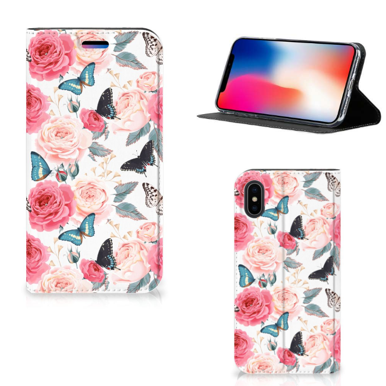 Apple iPhone X | Xs Uniek Standcase Hoesje Butterfly Roses