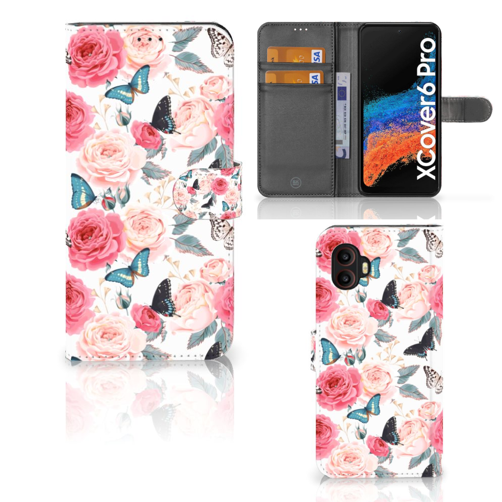 Samsung Galaxy Xcover 6 Pro Hoesje Butterfly Roses