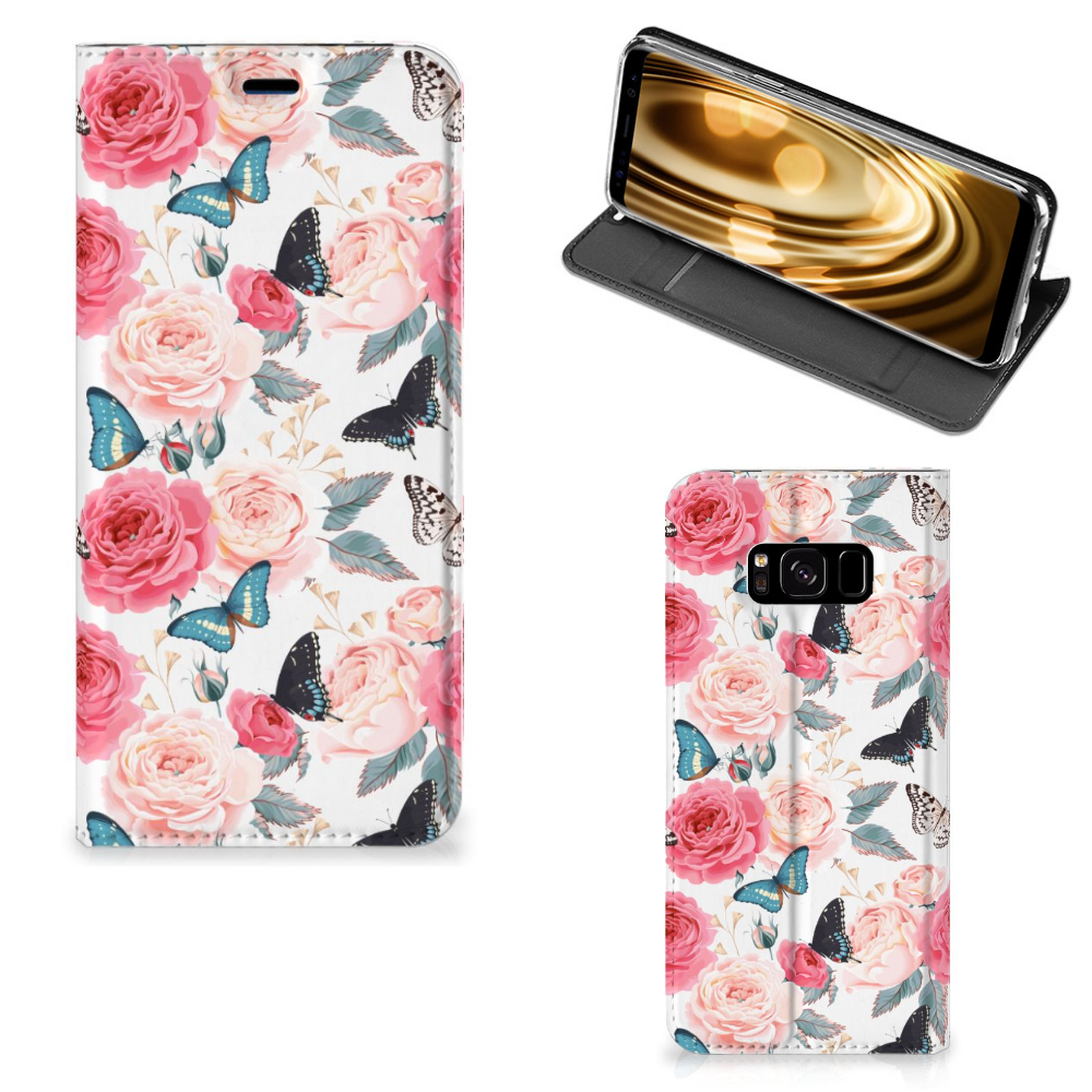 Samsung Galaxy S8 Uniek Standcase Hoesje Butterfly Roses