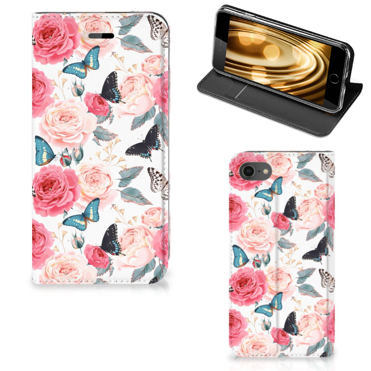 Apple iPhone 7 | 8 Uniek Standcase Hoesje Butterfly Roses