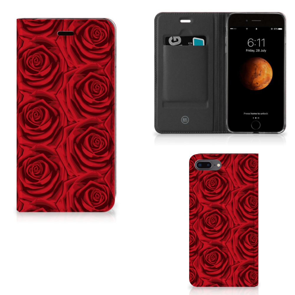 Apple iPhone 7 Plus | 8 Plus Uniek Standcase Hoesje Red Roses