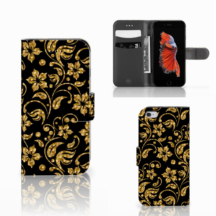 Apple iPhone 6 | 6s Boekhoesje Design Gouden Bloemen