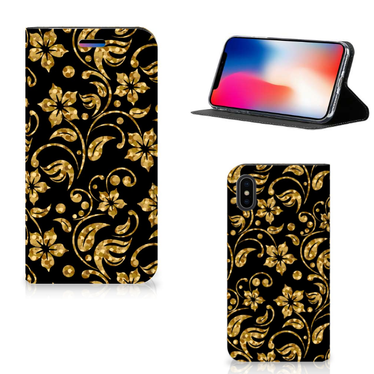 Apple iPhone X | Xs Smart Cover Gouden Bloemen