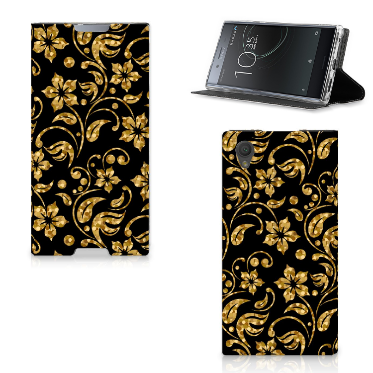 Sony Xperia L1 Standcase Hoesje Design Gouden Bloemen