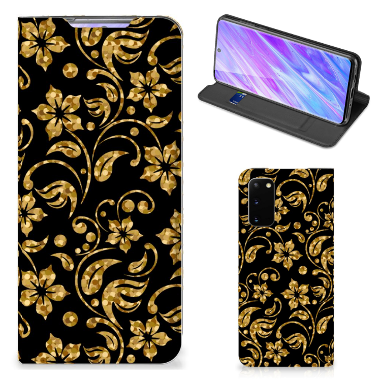 Samsung Galaxy S20 Smart Cover Gouden Bloemen