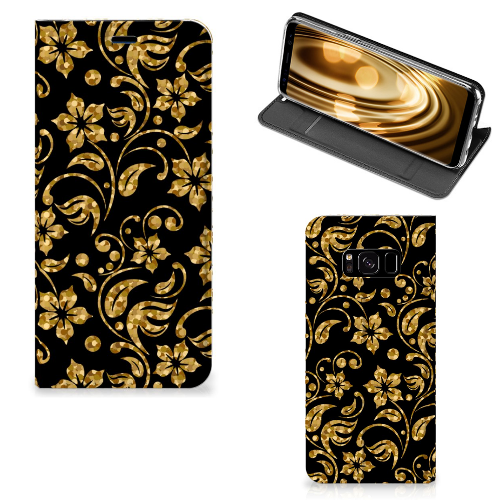 Samsung Galaxy S8 Standcase Hoesje Design Gouden Bloemen
