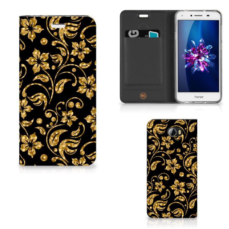 Huawei Y5 2 | Y6 Compact Smart Cover Gouden Bloemen