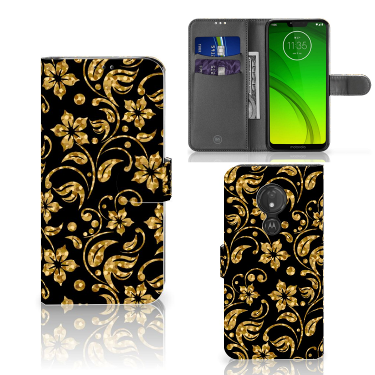 Motorola Moto G7 Power Hoesje Gouden Bloemen