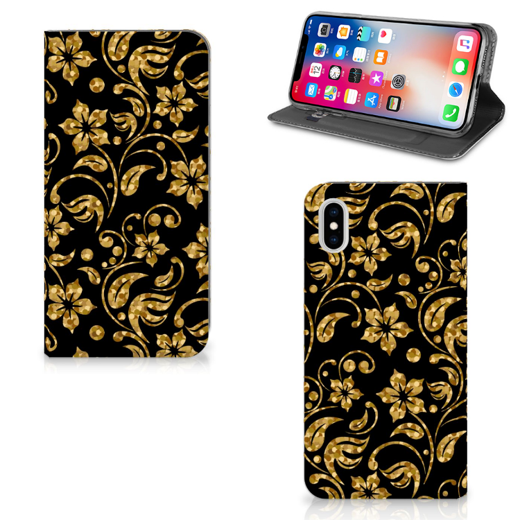 Apple iPhone Xs Max Smart Cover Gouden Bloemen