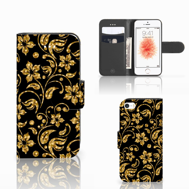 Apple iPhone 5 | 5s | SE Hoesje Gouden Bloemen