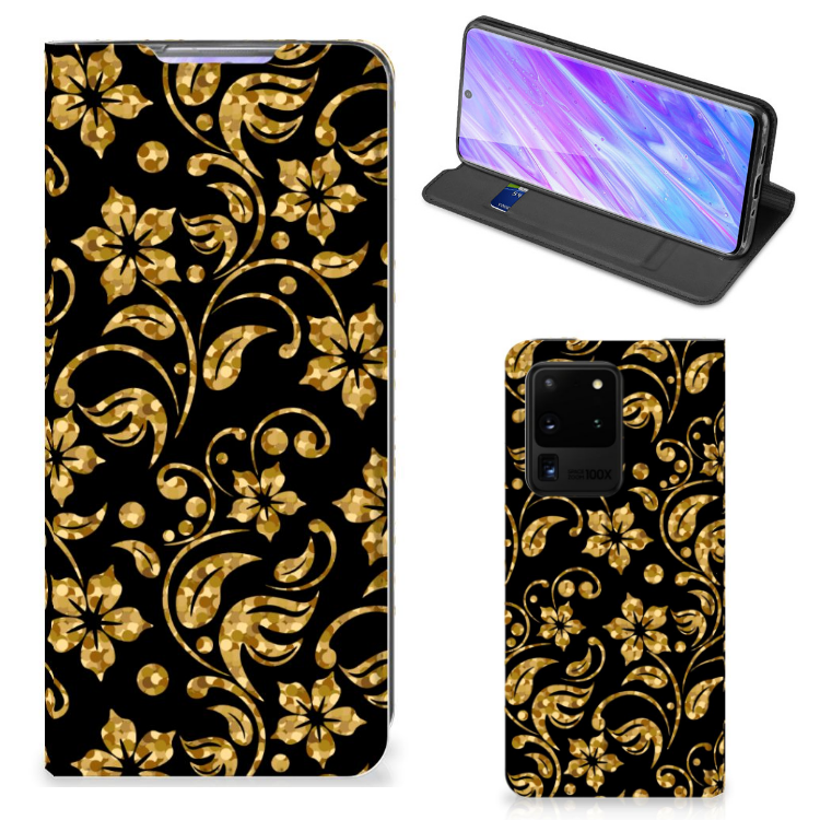 Samsung Galaxy S20 Ultra Smart Cover Gouden Bloemen