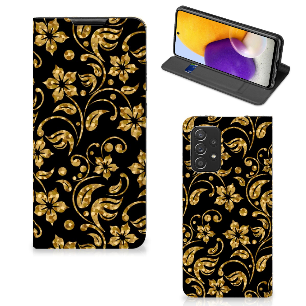 Samsung Galaxy A72 (5G/4G) Smart Cover Gouden Bloemen