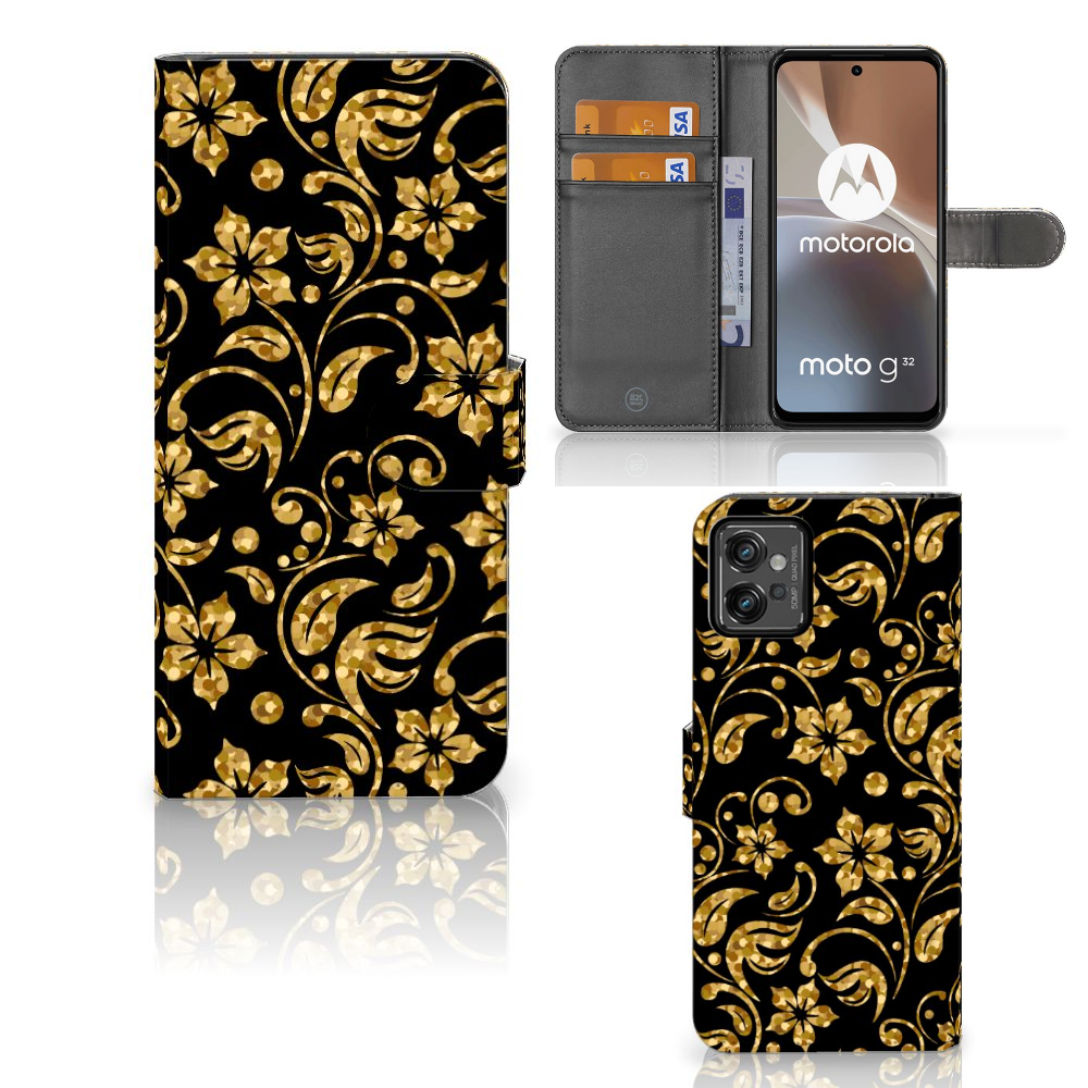 Motorola Moto G32 Hoesje Gouden Bloemen