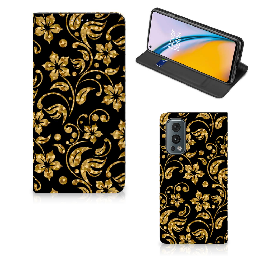 OnePlus Nord 2 5G Smart Cover Gouden Bloemen