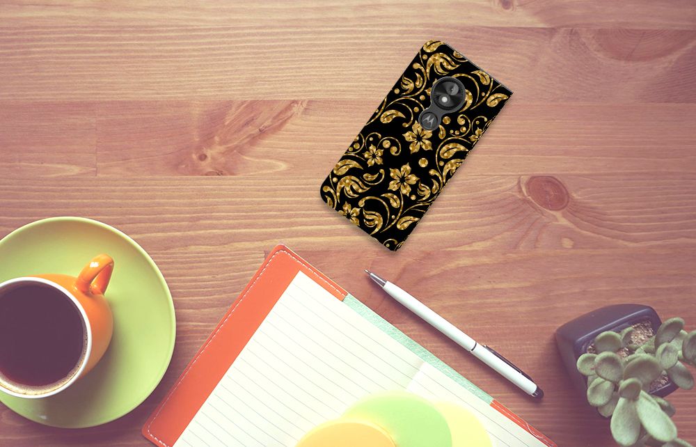 Motorola Moto E5 Play Smart Cover Gouden Bloemen