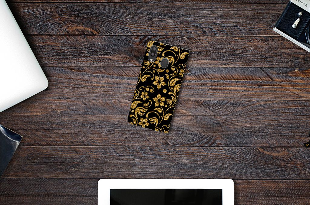Samsung Galaxy M20 Smart Cover Gouden Bloemen