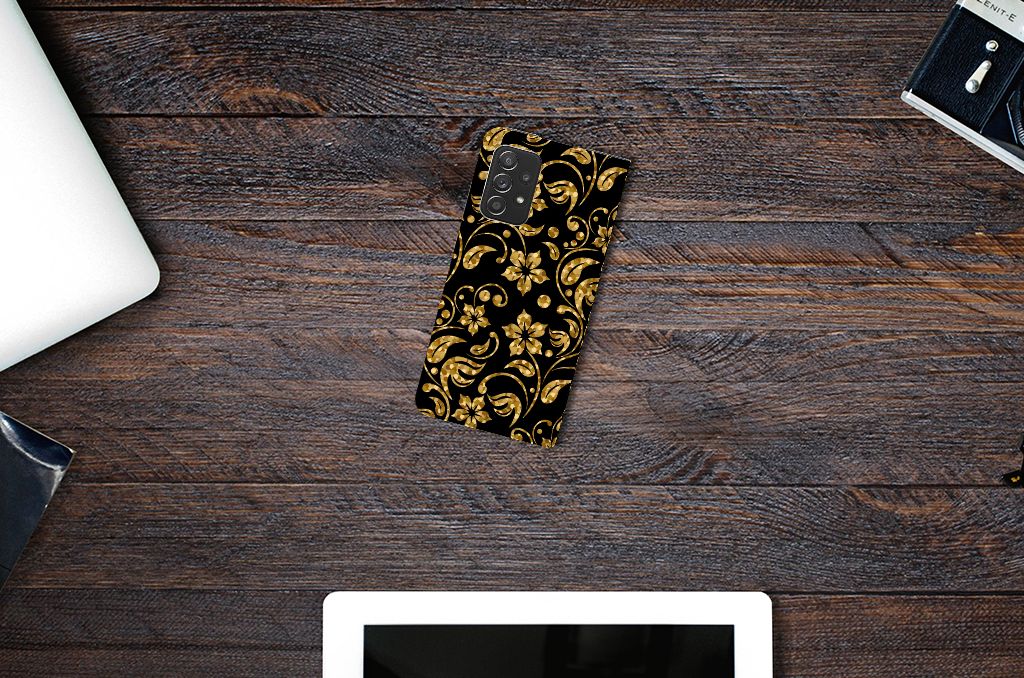 Samsung Galaxy A72 (5G/4G) Smart Cover Gouden Bloemen