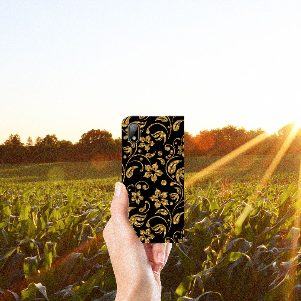 Huawei Y5 (2019) Smart Cover Gouden Bloemen