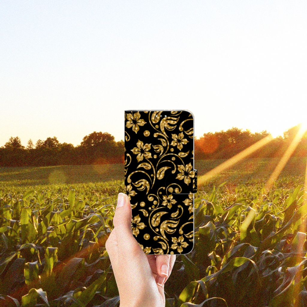 Samsung Galaxy A71 Hoesje Gouden Bloemen