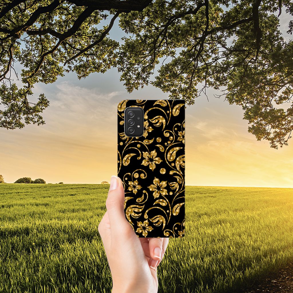 Samsung Galaxy A03s Smart Cover Gouden Bloemen