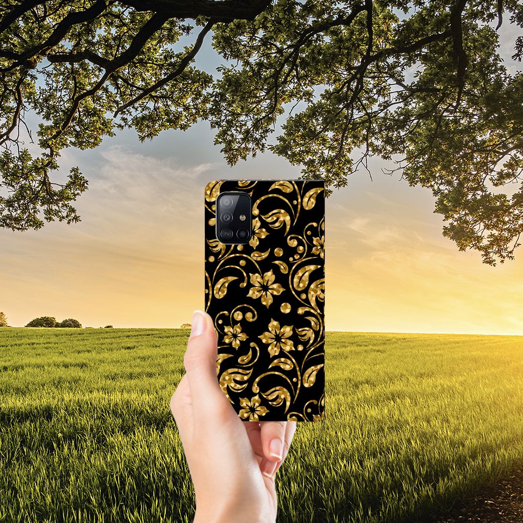 Samsung Galaxy A71 Smart Cover Gouden Bloemen