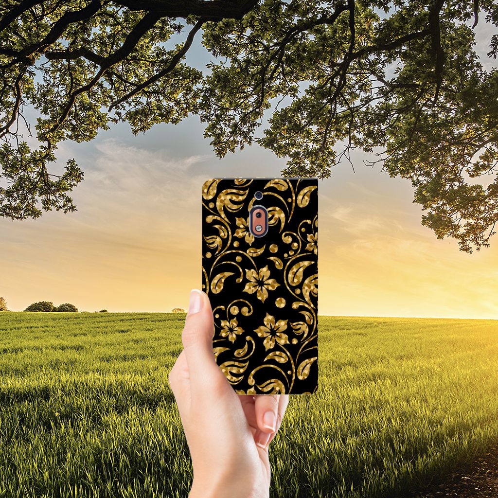 Nokia 2.1 2018 Smart Cover Gouden Bloemen