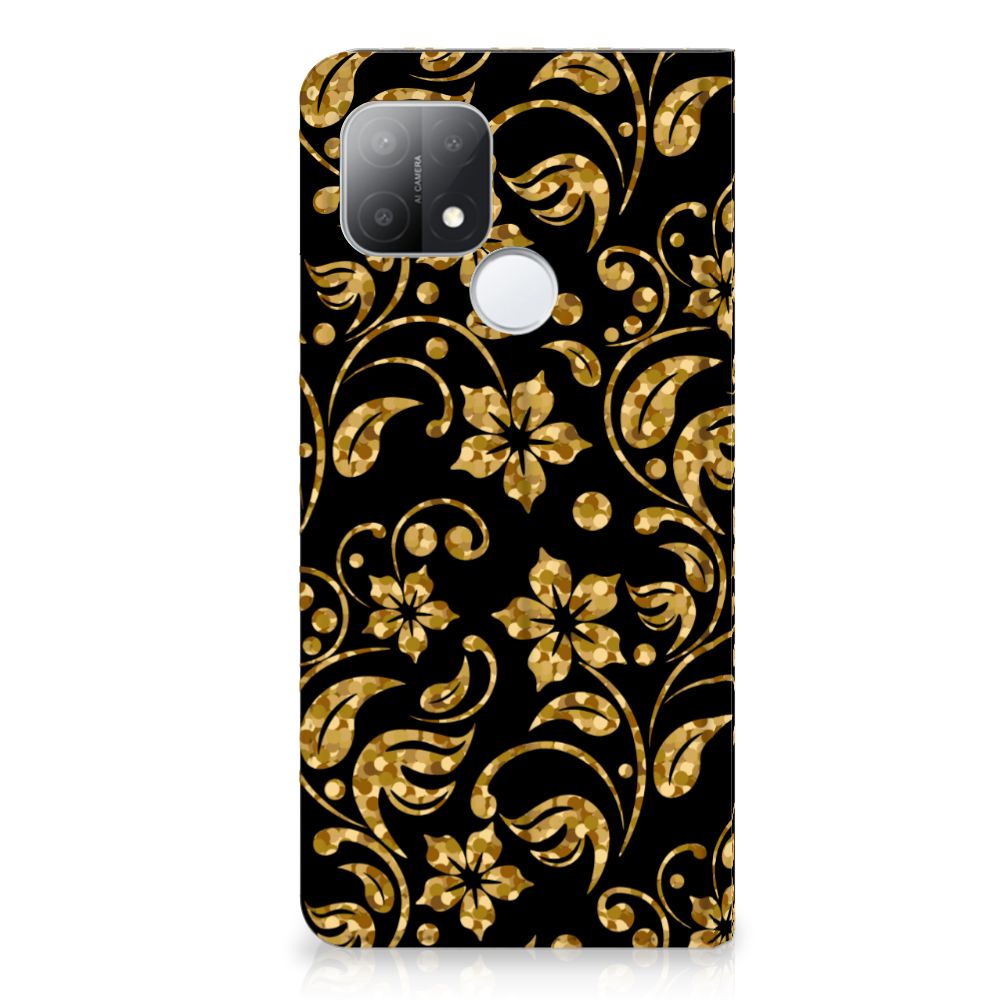 OPPO A15 Smart Cover Gouden Bloemen