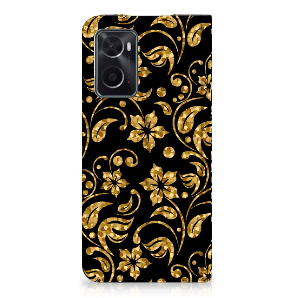 OPPO A96 | A76 Smart Cover Gouden Bloemen