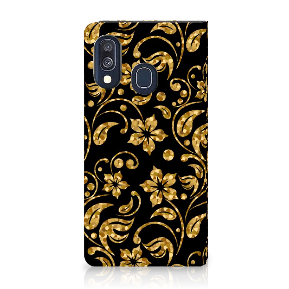 Samsung Galaxy A40 Smart Cover Gouden Bloemen