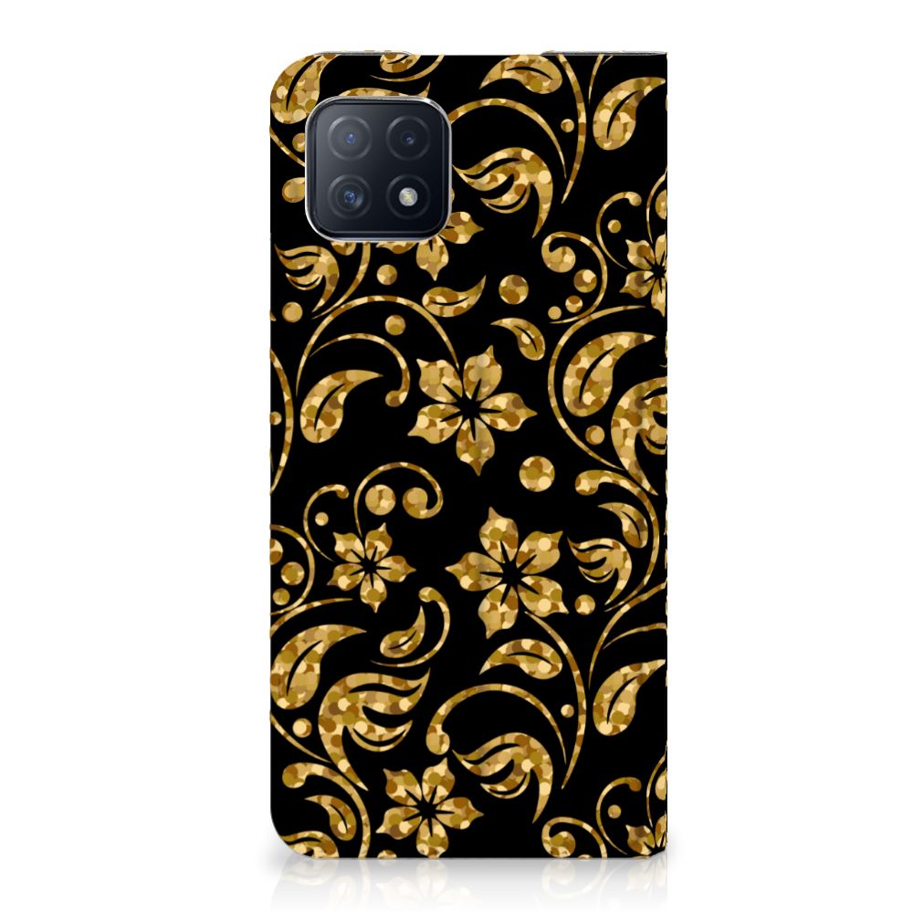 OPPO A73 5G Smart Cover Gouden Bloemen