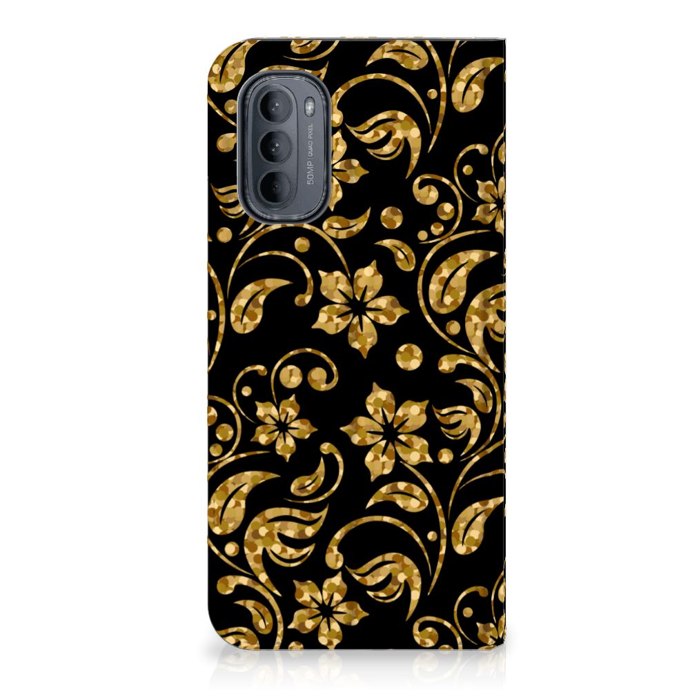 Motorola Moto G31 | G41 Smart Cover Gouden Bloemen