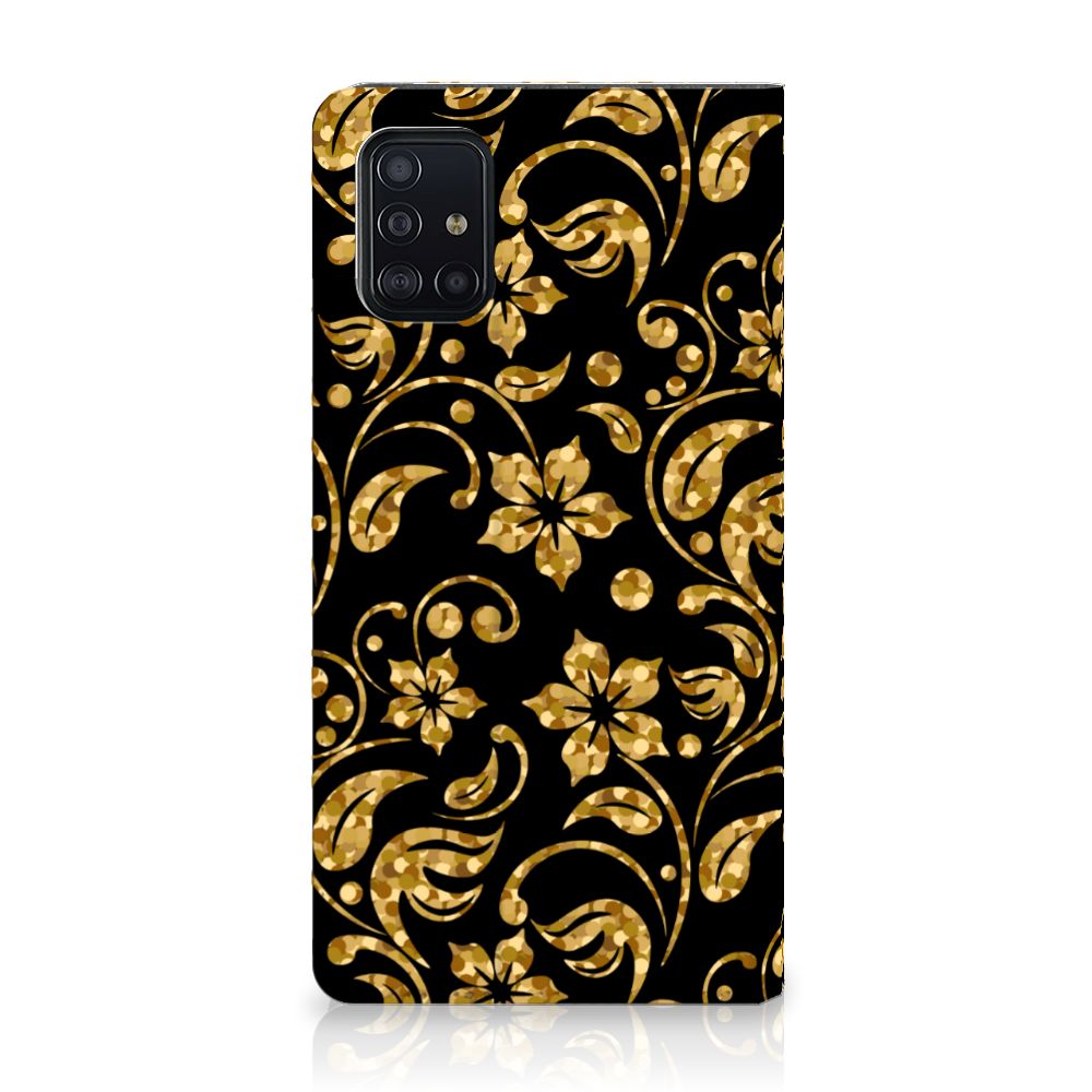 Samsung Galaxy A51 Smart Cover Gouden Bloemen