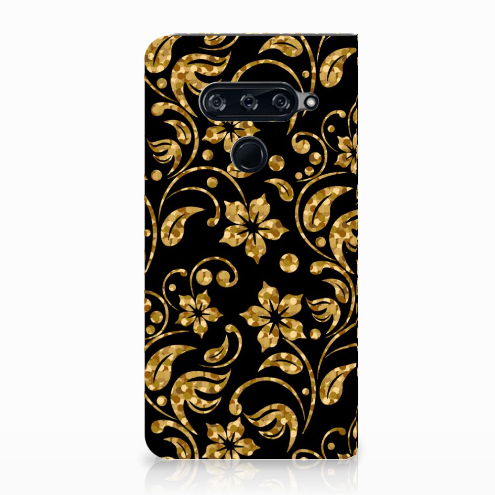 LG V40 Thinq Smart Cover Gouden Bloemen