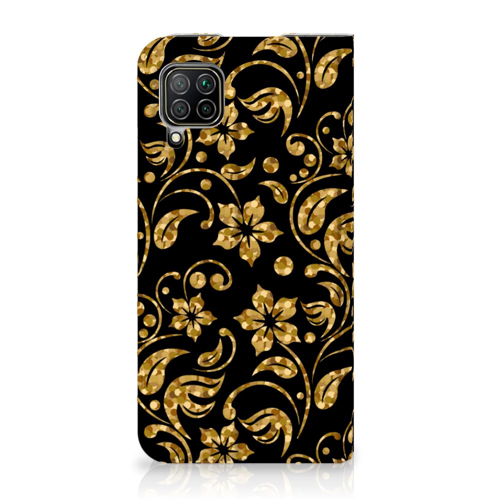 Huawei P40 Lite Smart Cover Gouden Bloemen