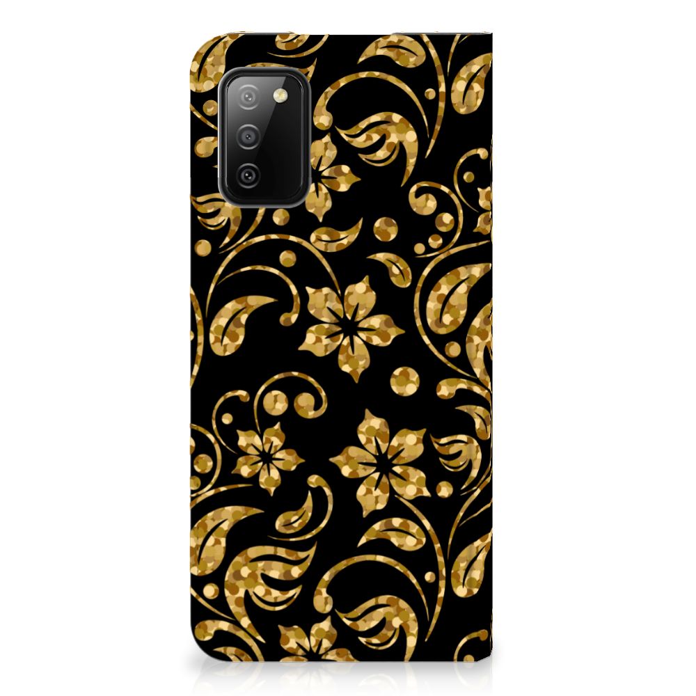 Samsung Galaxy M02s | A02s Smart Cover Gouden Bloemen