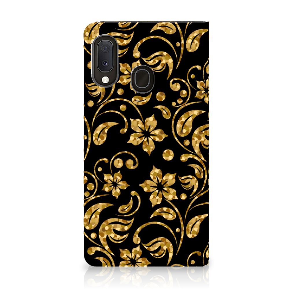 Samsung Galaxy A20e Smart Cover Gouden Bloemen