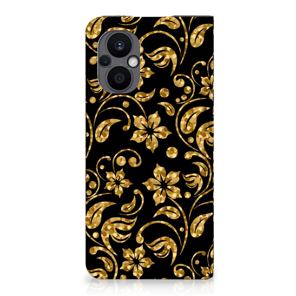 OPPO Reno8 Lite Smart Cover Gouden Bloemen
