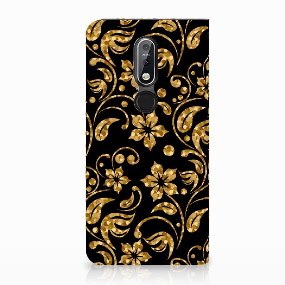 Nokia 7.1 (2018) Smart Cover Gouden Bloemen