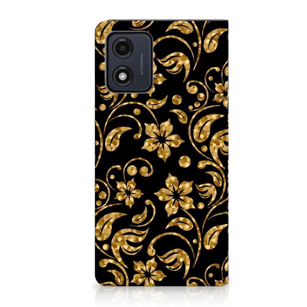 Motorola Moto E13 4G Smart Cover Gouden Bloemen