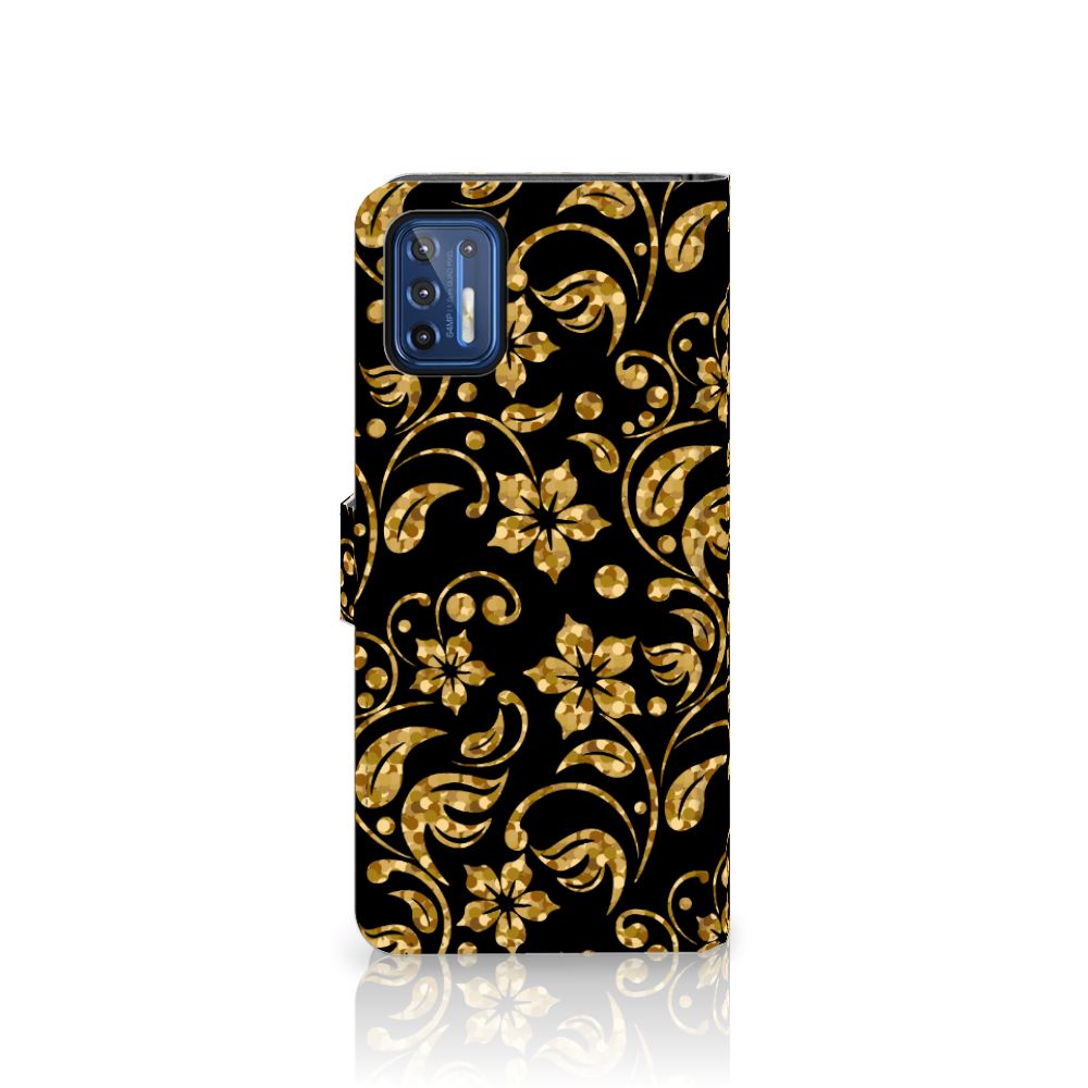 Motorola Moto G9 Plus Hoesje Gouden Bloemen
