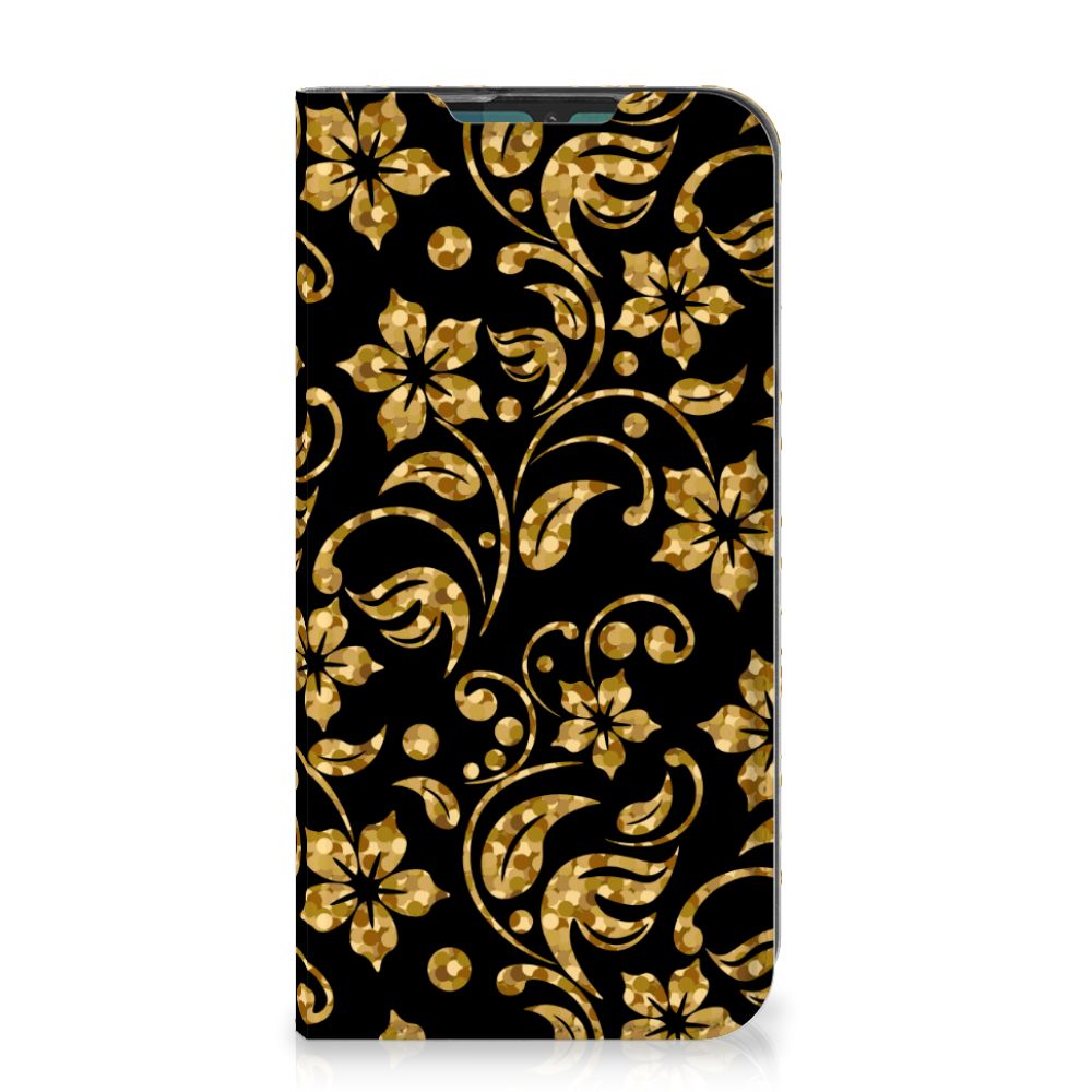 Motorola G8 Plus Smart Cover Gouden Bloemen