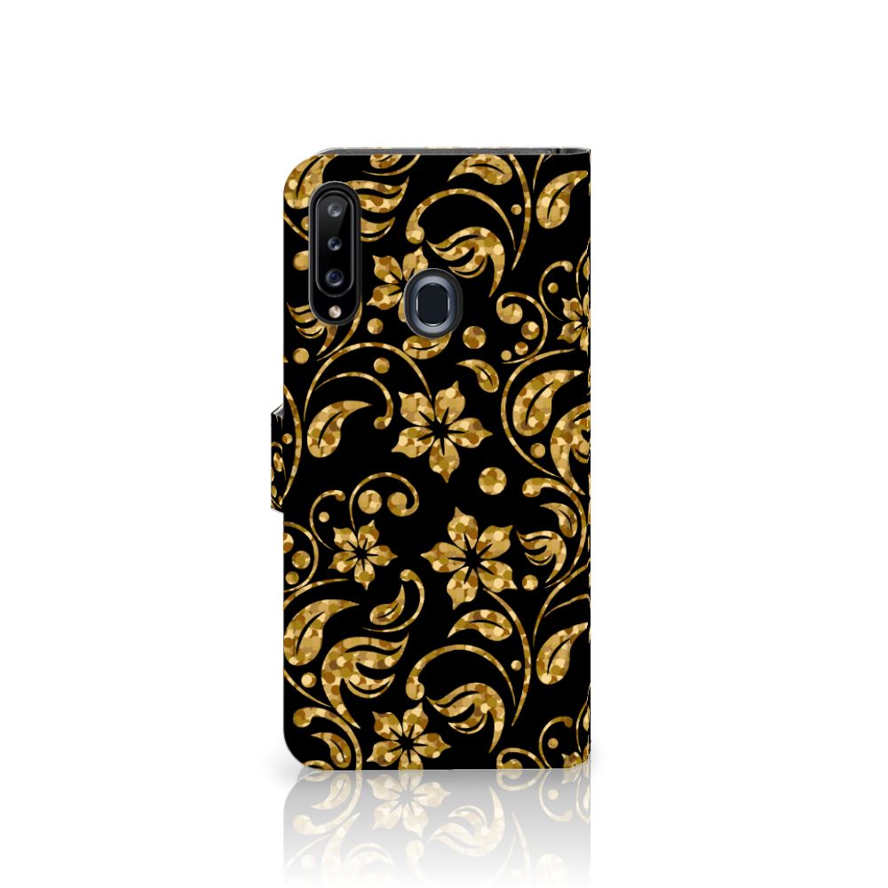 Samsung Galaxy A20s Hoesje Gouden Bloemen