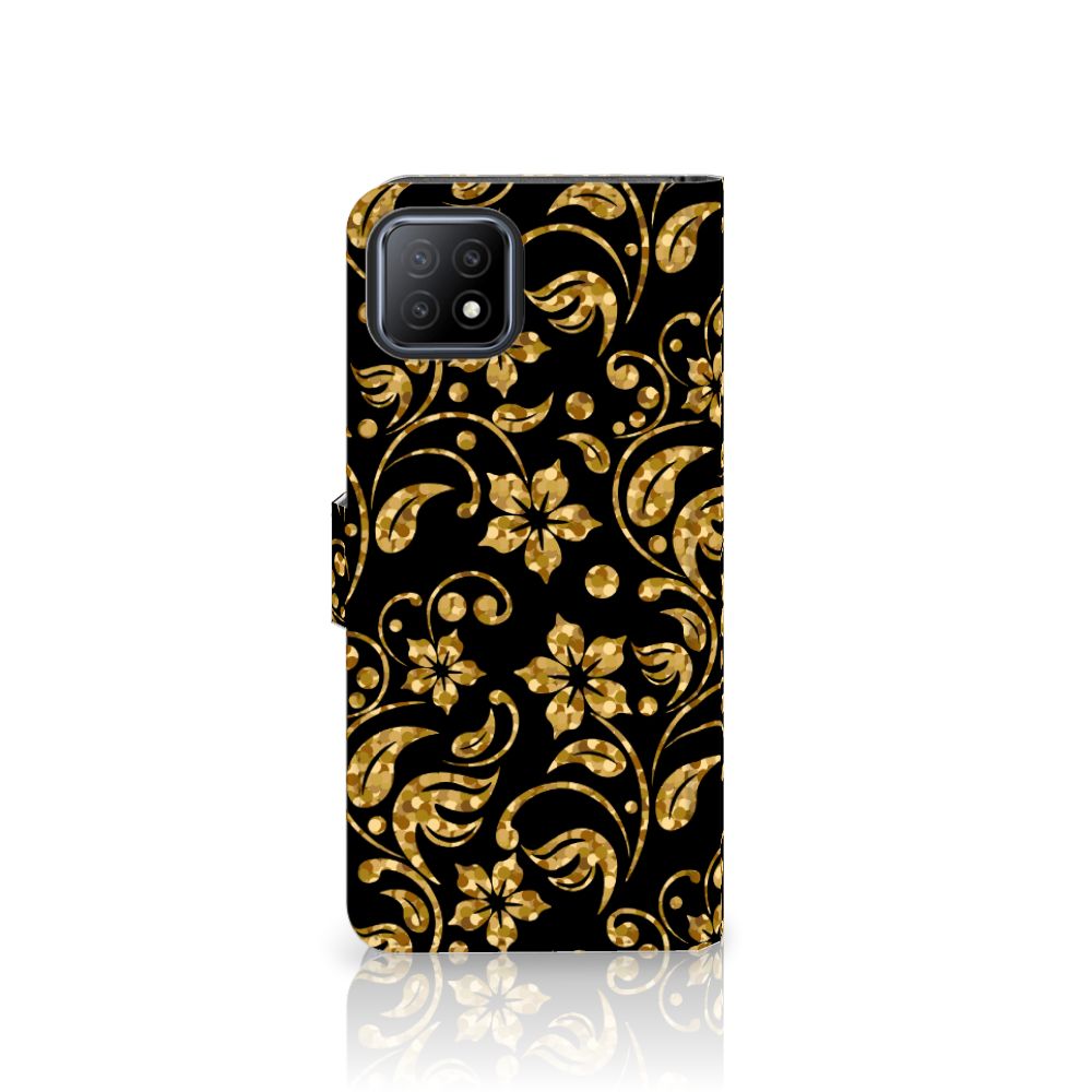 OPPO A73 5G Hoesje Gouden Bloemen