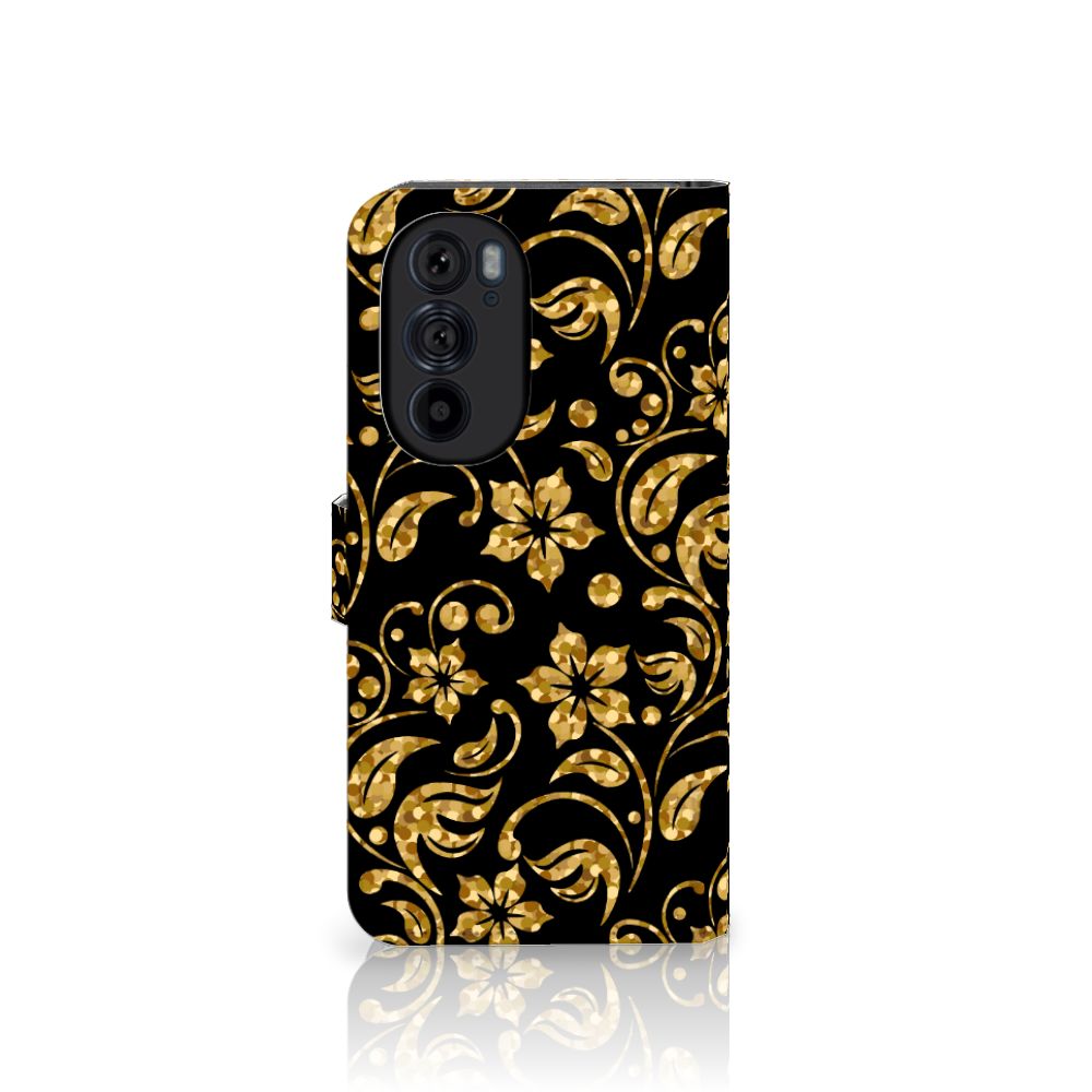 Motorola Edge 30 Pro Hoesje Gouden Bloemen